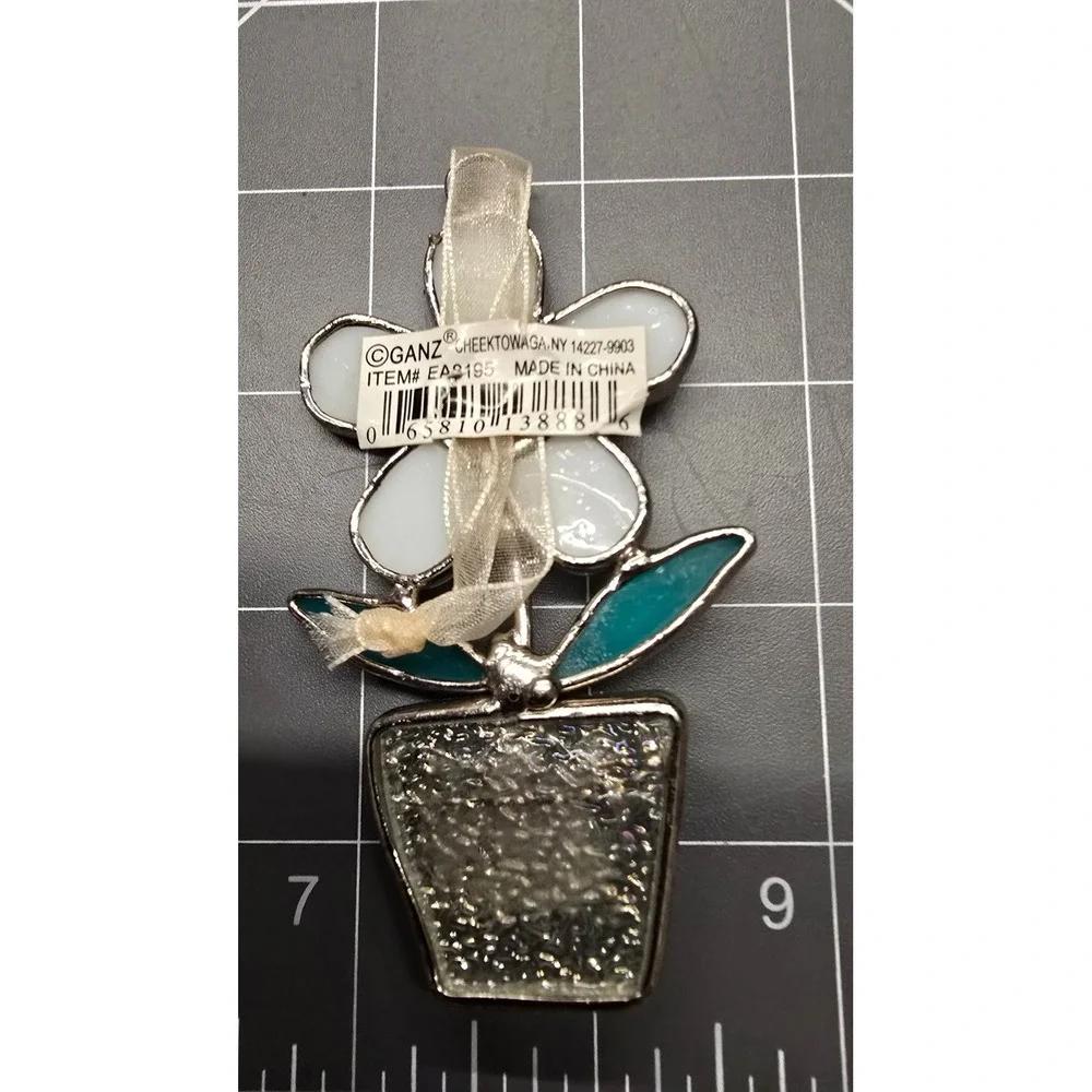 Ganz Friends Bring Sunshine Stained Glass Flower Ornament EA3195 White Teal